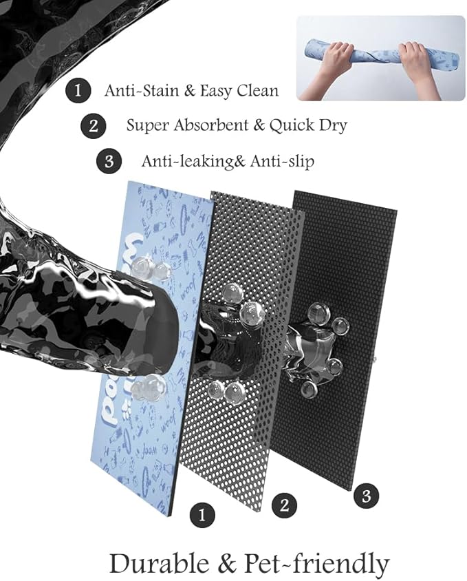 Pet Feeding Mat-Absorbent Dog Mat for Food and Water Bowl-No Stains Quick Dry Water Dispenser Mat-Dog Accessories Pet Supplies-Bowl for Messy Drinkers（PAW,17"x34"