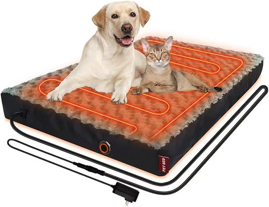 Heated Dog Bed with12V～24V Safe Voltage, Electric Heating Arthritis Orthopedic Dog Bed with Thickened Memory Foam, Heated Pet Bed with Waterproof Cover for Medium Dogs, Large Dogs (Large)