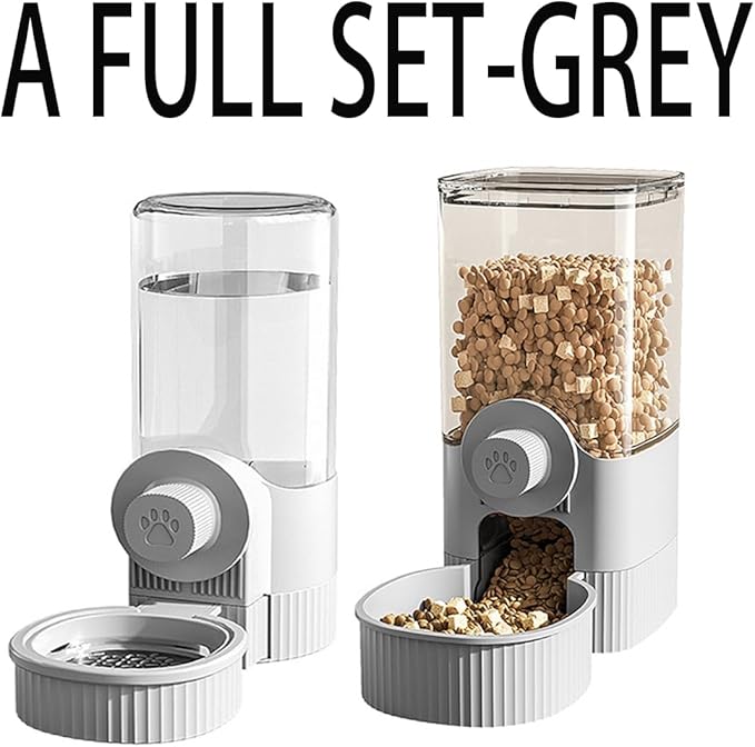 Hanging Automatic Bunny Food Water Dispenser, Gravity Rabbit Cage Feeder and Water Dispenser Ferret Cages Accessories, Cage Cat Food Bowl, for Chinchilla Guinea Pig Hedgehog (Grey)