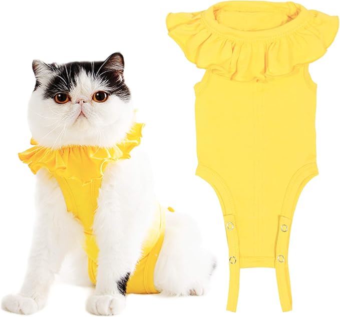 Cat Recovery Suit for Abdominal Wounds and Skin Diseases,Breathable Surgical Recovery Shirt After Surgery Wear Anti Licking Wounds,E-Collar Alternative for Female Cats Kitten(RSC01-yellow-s)