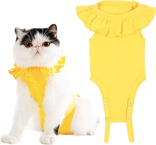 Cat Recovery Suit for Abdominal Wounds and Skin Diseases,Breathable Surgical Recovery Shirt After Surgery Wear Anti Licking Wounds,E-Collar Alternative for Female Cats Kitten(RSC01-yellow-m)