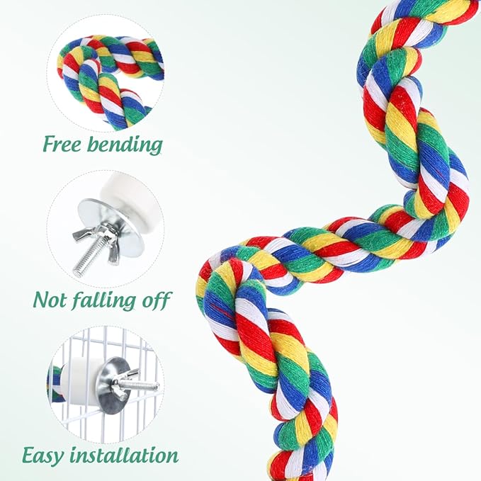 Colorful Bird Rope Perch Stand, Birdcage Swing Spiral Toys, Bird Climbing Standing Bungee Rope Perches Chew Toys Cage Accessories for Cockatiels Parrots Birds (40CM/15.7inch)