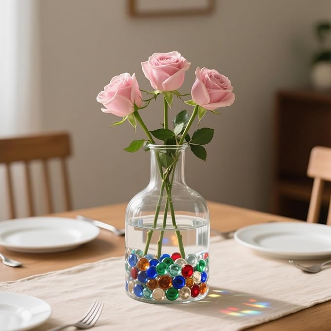 0.96LB Glass Beads Mix Colors Vase Filler Aquarium Gravel Decor Flat Glass Marbles Gems Pebbles Fish Tank Rocks Home Decorative Art Craft - 7 Colors Mixed