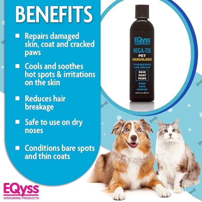 EQyss Mega-Tek Pet Rebuilder - Strengthen & Repair Dry Damaged Coat, Nose, Skin, Cracked Paw Pads - Safe for Dogs, Cats, & Puppies, pH Balanced (8 oz)