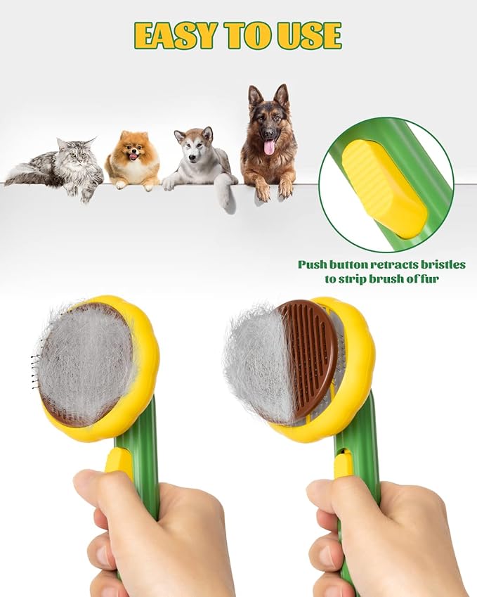Cat Slicker Brush, Self Cleaning Brush for Short or Long Haired Cats and Dogs, Pet Shedding and Grooming Tool for Remove Loose Hair, Fur, Undercoat, Mats, Tangled Hair, knots