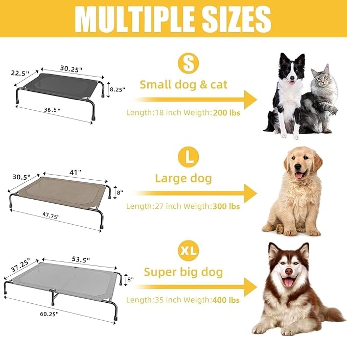 Simple Trending Raised Bed for Large Dog, Waterproof L Pet Cot, Breathable Big Bed Load 300lb, Brown