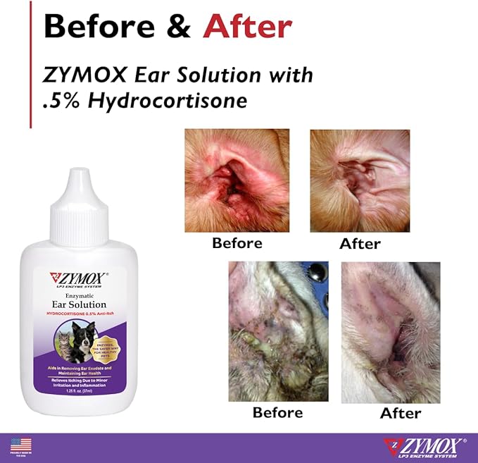 ZYMOX Enzymatic Ear Solution with 0.5-Percent Hydrocortisone, for Dog & Cat, 1.25 oz