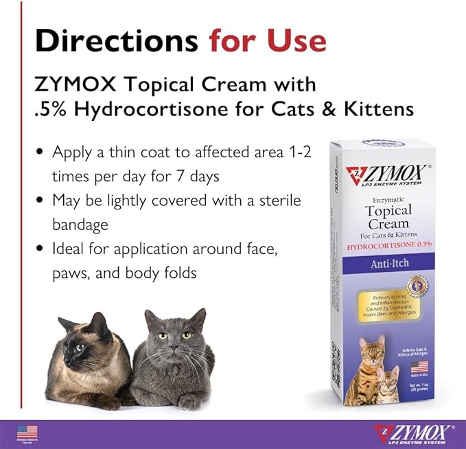 Zymox Cat & Kitten Topical Cream w/ .5% hydrocortisone - 1 oz. Tube