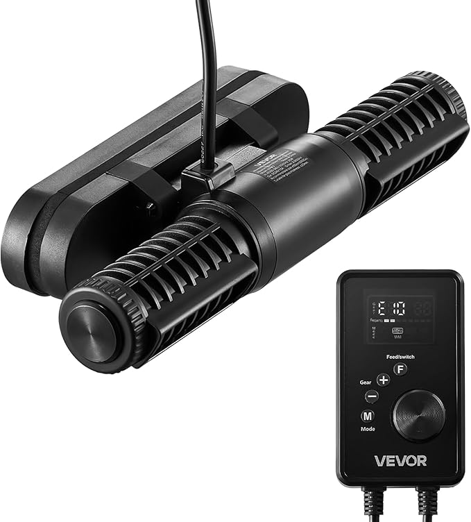 VEVOR Aquarium Wave Maker, 15W, 1428 GPH Adjustable Cross Flow Pump with Controller, Magnetic DC 24V Aquarium Powerhead, Strong Magnetic Base, 360° Rotating Wavemaker, for Saltwater Marine Freshwater