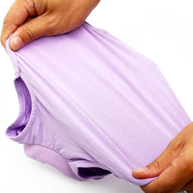 DOTON Cat Recovery Suit for Male and Female Surgical Post Surgery Soft Cone Onesie Shirt Clothes Neuter Licking Protective Diapers Outfit Cover Kitten Spay Collar(L, Purple)