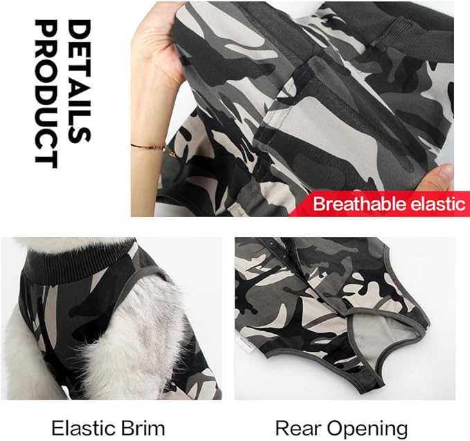 DOTON Cat Recovery Suit for Male and Female Surgical Post Surgery Soft Cone Onesie Shirt Clothes Neuter Licking Protective Diapers Outfit Cover Kitten Spay Collar(M, Camouflage)