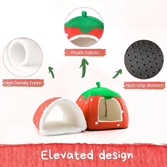 Guinea Pig Hideout with Tunnel, Washable Chinchilla House Bed, Fleece Hideaway, Enrichment Toys, and Cage Accessories for Ferret Hedgehog Small Animal