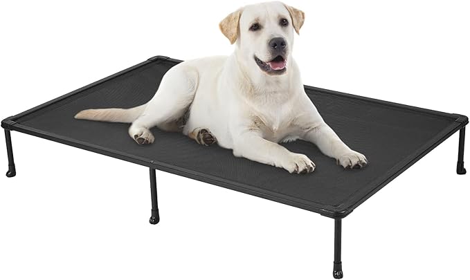 Veehoo Chewproof Elevated Dog Bed - Cooling Raised Pet Cot, Breathable Mesh, Washable & Non-Slip for Large Dogs, Indoor/Outdoor, Black Mat and Black Frame, 59x37inches (Model CWC2203A03)