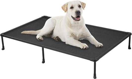 Veehoo Chewproof Elevated Dog Bed - Cooling Raised Pet Cot, Breathable Mesh, Washable & Non-Slip for Large Dogs, Indoor/Outdoor, Black Mat and Black Frame, 59x37inches (Model CWC2203A03)