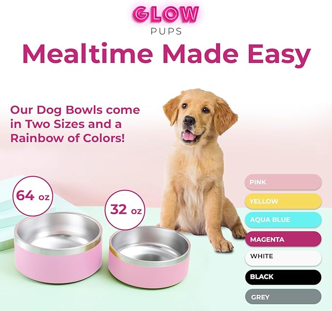 Dog Bowls, Dog Water Bowl Vacuum Insulated Stainless Steel Pet Bowl, Non-Slip, Spill-Proof, Easy to Clean, Stylish and Functional, 32 oz, Light Pink
