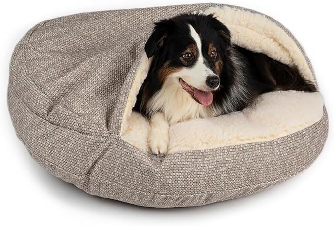 Snoozer Luxury Cozy Cave Dog Bed - Indoor Dog Bed with Cover Cave, Covered Calming Burrow for Medium & Large Sized Pets with Blanket Attached, Enclosed, Washable - XL, Merlin Linen