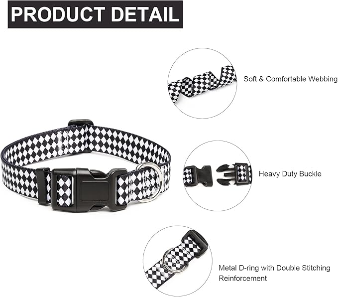 Mercano Adjustable Dog Collar - Special Design Patterns, Soft Nylon Comfortable Durable Pet Collar for Small Medium Large Dogs (S, Rhomb)