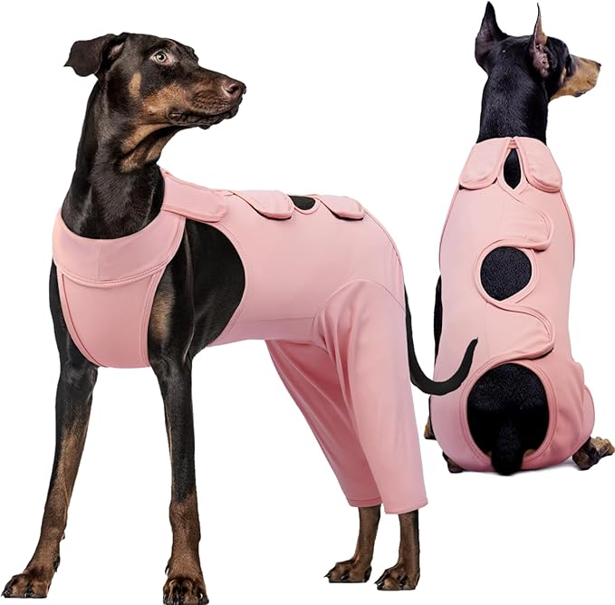 Kuoser Dog Recovery Suit for Back Legs, Thigh Wound Protective Sleeve for Dogs, Dog Recovery Sleeve for Female Male Dogs, Dog Onesie After Surgery Pet Surgical Suit for Spay Neuter, Pink XL