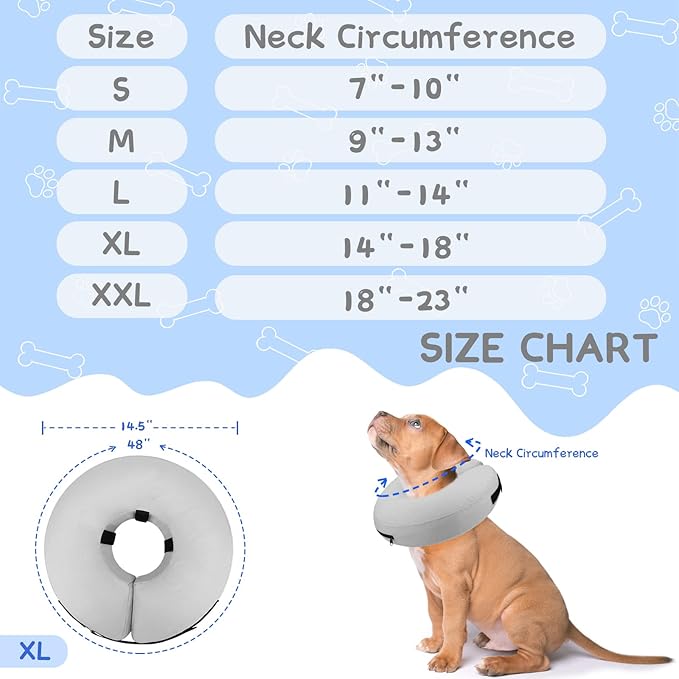 Supet Inflatable Dog Cone Collar Alternative After Surgery, Dog Neck Donut Collar Recovery E Collar to Stop Licking, Soft Dog Cone for Medium Large Dogs