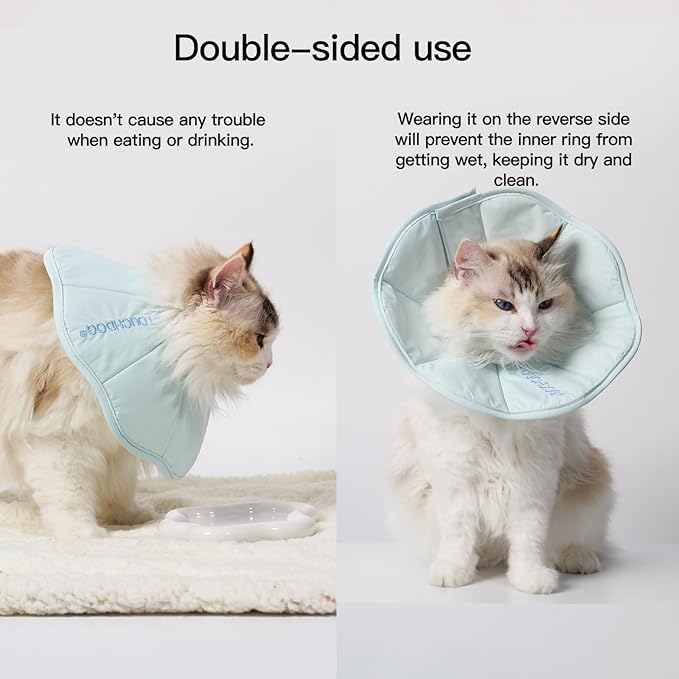 Touchdog Foldable Dog Cone Collar for Cats & Dogs - Adjustable Soft Recovery Collar with Waterproof PU Coating, Lightweight Design, 24.5cm/9.6in Wide Barrier (Blue, L)