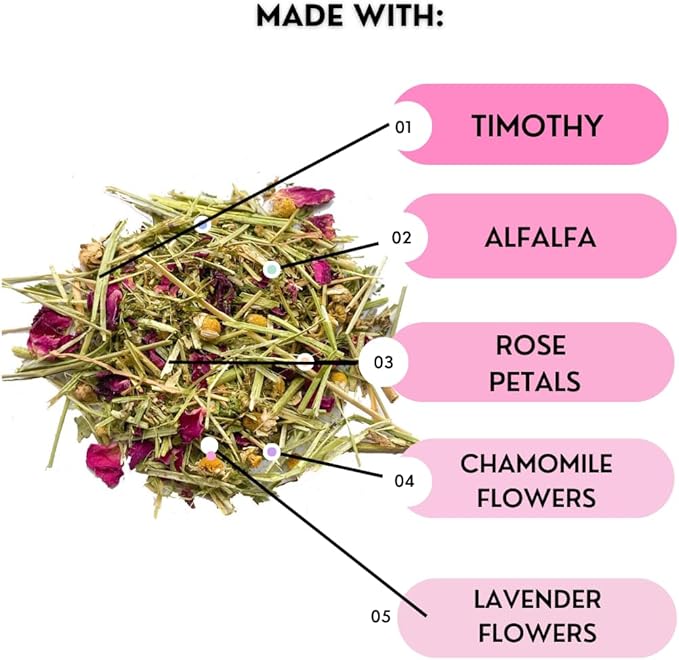 Herbal Calming Forage (2 Ounces): Premium Rabbit Food, Hay for Guinea Pigs Food, Chinchilla Food, Hamster Treat Made with Timothy Hay & Organic Herbs (2 Ounces)