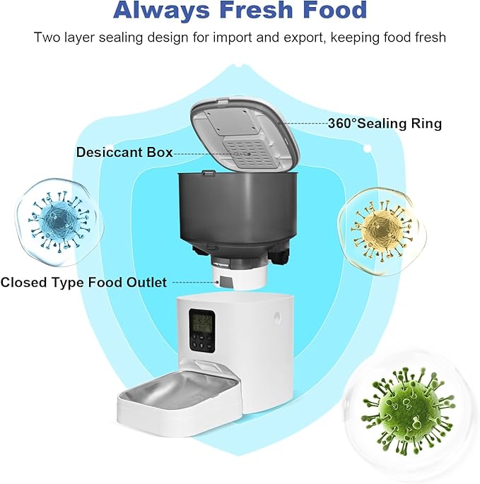 Automatic Cat Feeder, 4L Cat Food Dispenser with 10s Voice Recorder, Pet Feeder up to 8 Meals per Day, Timed Cat Feeder with Dry Food Sealed Ring (Jade White, 4L)