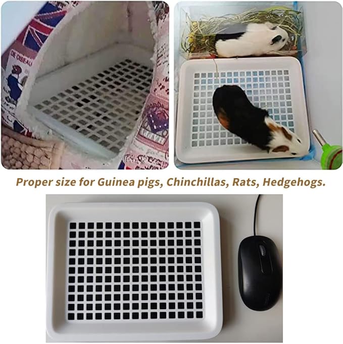 Guinea Pig Litter Tray Pan with Grate for Cage - Small Animal Potty Trainer - Rattie, Chinchilla, and Pet Litter Box - Easy-Clean, Space-Saving Design - 9.8x7.6x1.18 in