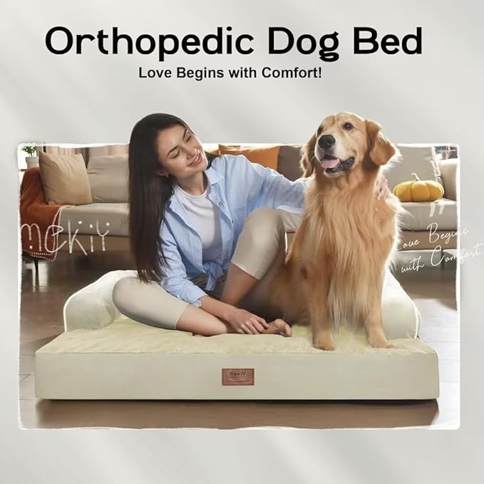Dog Bed Medium Size Dog-Orthopedic Waterproof Bed for Dogs,Foam Couch Sofa with Washable Removable Cover & Non-Slip Bottom-Beige