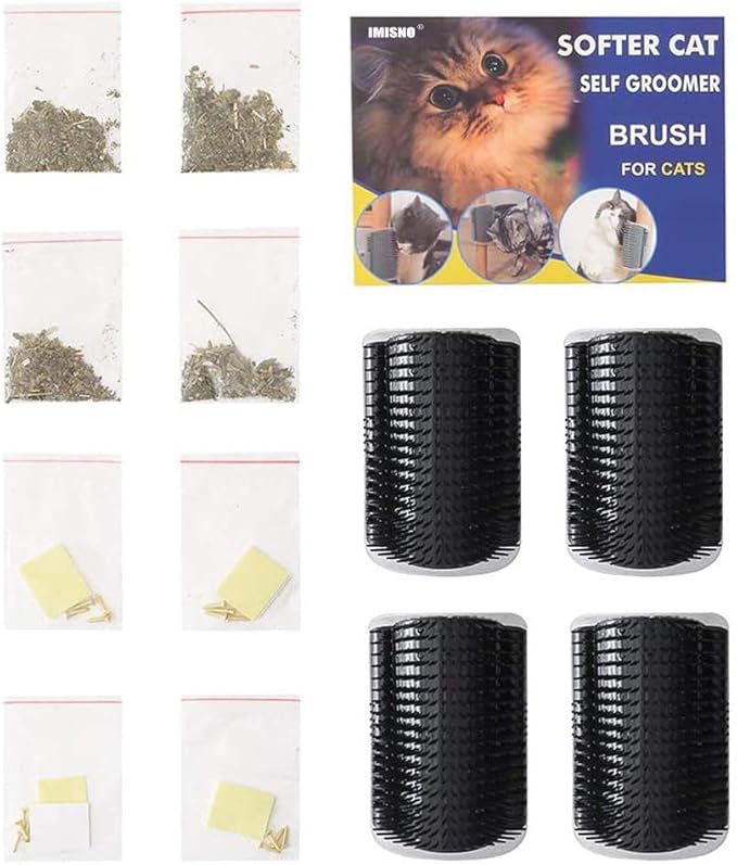 IMISNO Cat Self Groomer Toy Wall Corner Massage Comb Perfect Massager Brush with Catnip (4 PCS Black)
