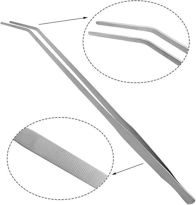 LILYS PET Straight and Bend Stainless Steel Super Thick Tweezers Set,Pliers Aquarium Tool Fish Tank Aquatic Plants Forceps Clip (18.9")