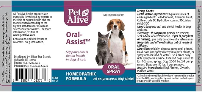 PetAlive Oral-Assist - Natural Homeopathic Formula Supports Oral and Dental Health in Dogs and Cats - Supports Healthy Teeth and Gums in Pets - 59 mL