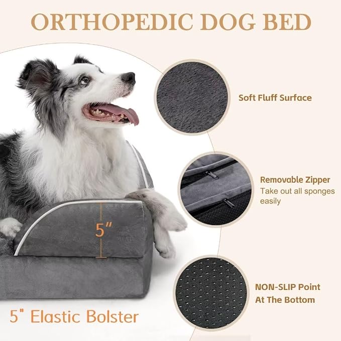 Comfort Expression Dog Beds for Extra Large Dogs, Waterproof Orthopedic Dog Bed Jumbo Breed, PV Washable Dogs Sofa with Removable Cover & Non-Slip Bottom(Dark Grey)