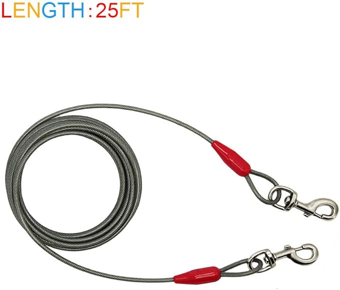 Petest 25ft Tie-Out Cable with Crimp Cover for Super Dogs Up to 250 Pounds