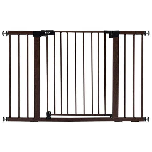 BABELIO Baby Gate with Black Wood Pattern, 29-48 Inch Auto Close Dog Gate for The House, Stairs and Doorways, Pressure Mounted Pet Gate with Door and Y Spindle Rods