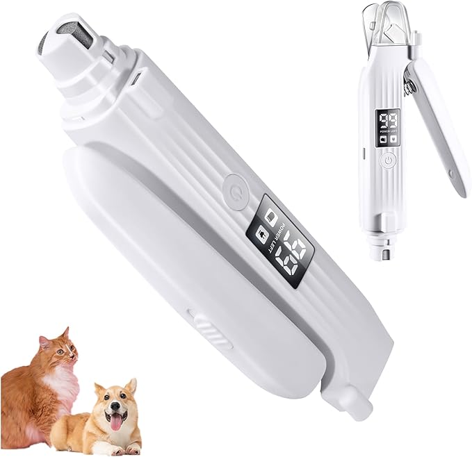 Pet Nail Grinder for Dogs and Cats - 2in1 Dog&Cat Nail Trimmers Super Quiet and Low Vibration Electric Dog Nail Grinder- LED Display Dog Nail Clippers for Large Medium Small Dogs Cats Dog Nail File