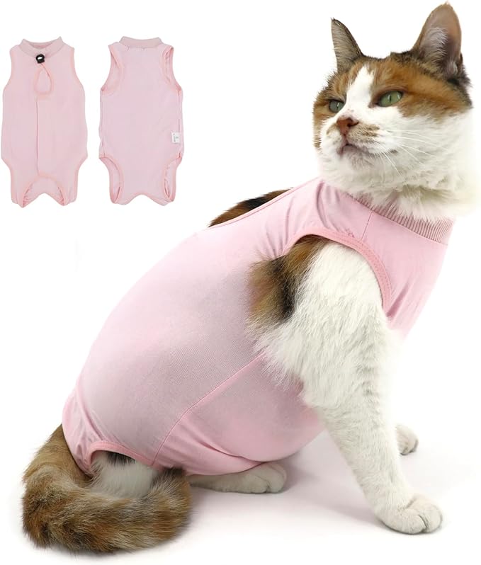 Cat Recovery Suit, Surgical Recovery Clothes for Abdominal Wound or Skin Disease, Cats Onesie After Surgery and Spay, E-Collar Alternative Pajama Suit (Pink, Medium)