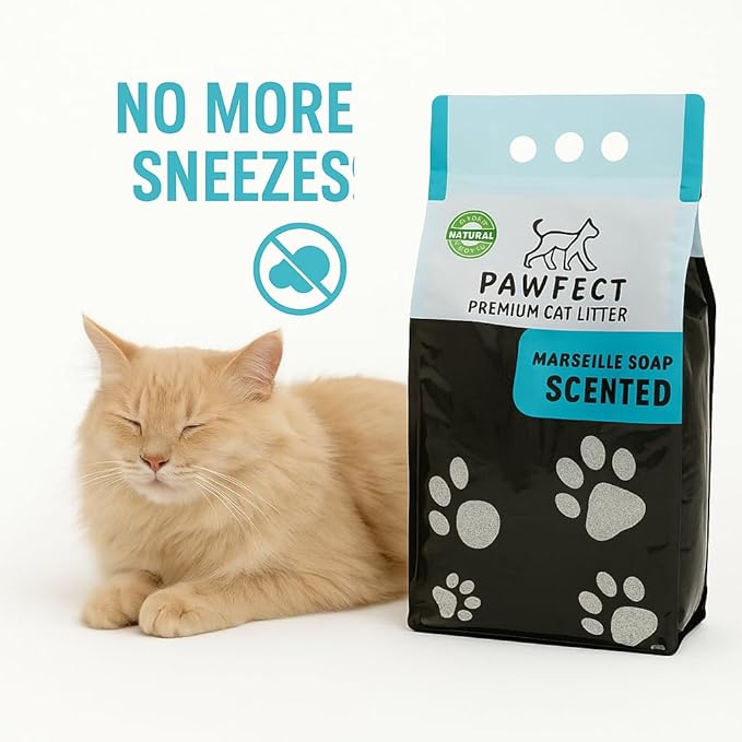 Marseille Soap Scented Cat Litter – 9.6 lb / 5L, Fast Clumping, Natural Odor Absorption, Lightweight Formula, Made with Turkish White Bentonite