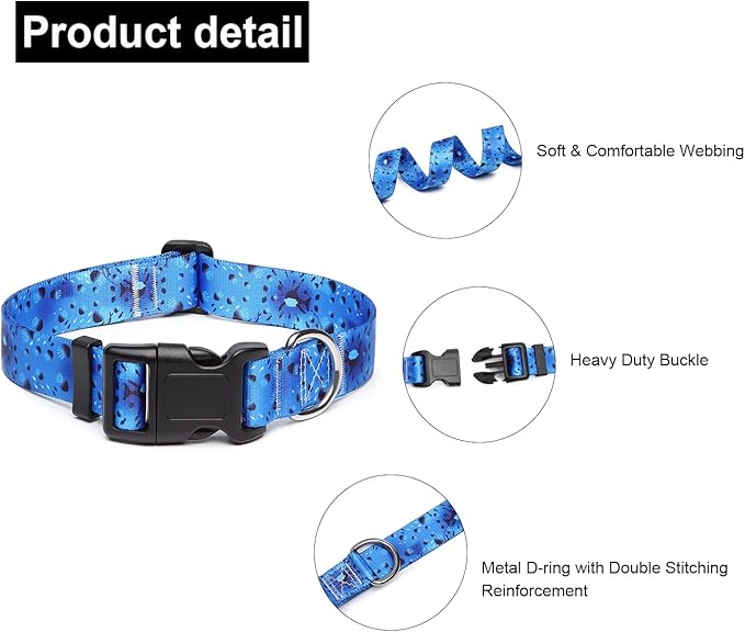 Mercano Adjustable Dog Collar - Special Design Patterns, Soft Nylon Comfortable Durable Pet Collar for Small Medium Large Dogs (S, Blue Ocean)