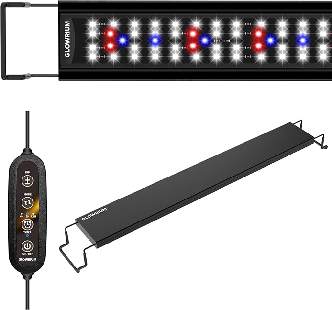 GLOWRIUM Aquarium Light, LED Full Spectrum Freshwater Fish Tank, infinitely dimmable, Fish Tank Light with auto-on/Off Timer (48-53 in)