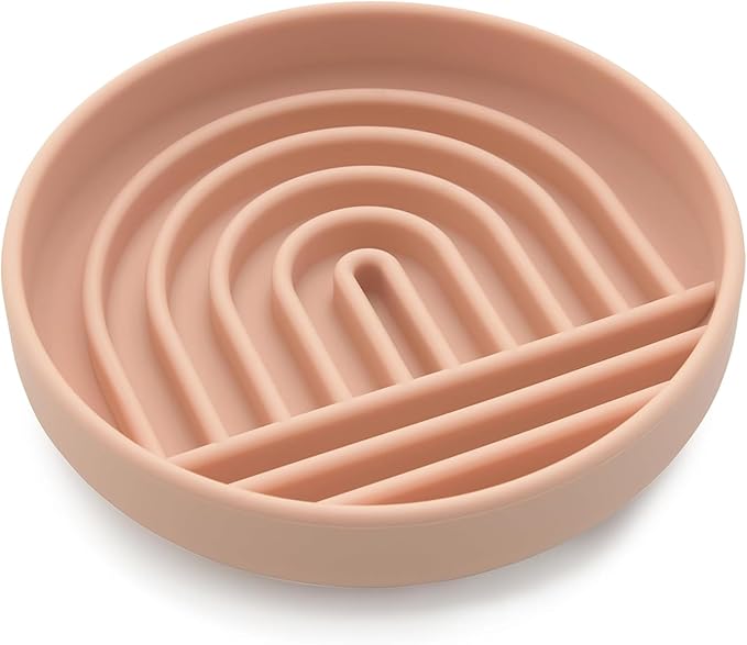 The Slowdown Bowl Silicone Slow Feeder for Cats & Kittens, Slow Eating Mealtime Solution with Modern Lick Mat Design, Reduces Gulping, Fits 1 Cup 6” Across x 1.25” Tall, Small-Blush