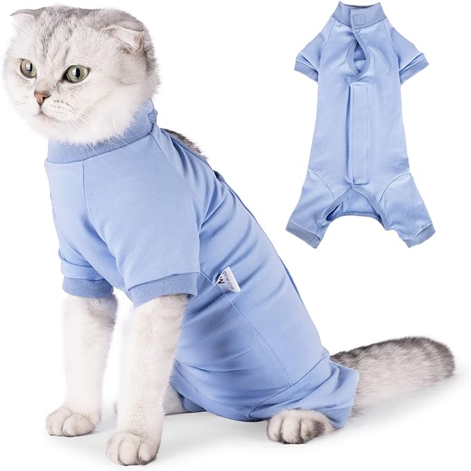 LIANZIMAU Cat Surgical Recovery Suit Professional for Male Female Dog Abdominal Wounds Cone E-Collar Alternative Anti-Licking Pet Surgical Recovery Pajama Suit Soft Fabric Onesie for Cats