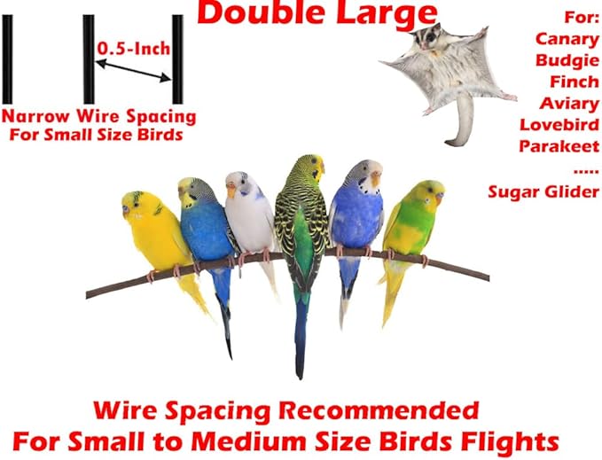 Large Double Center Divider Birdhouse Treehouse Bird Flight Parrot Breeder Cage Feeder Doors Side Breeding Nest Doors Easy Clean Pull Out Tray with Removable Rolling Stand