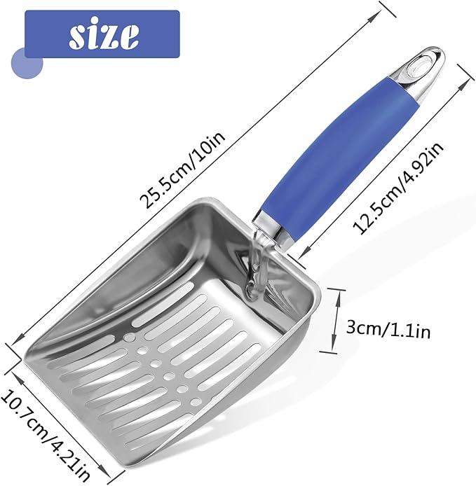Cat Litter Scoop -Stainless Steel Metal Cat Litter Scoop-Sturdy Mesh Scooper - Mesh Shovel-Easy to Clean - Suitable for Cat Litter Box -Navy Blue