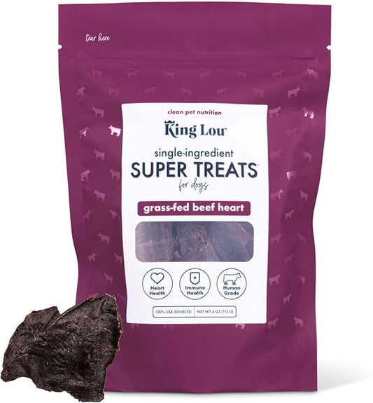 King Lou Pets - USA-Made Dehydrated Beef Heart Jerky Dog Treats - 1 lb of Fresh Beef Heart Prior to Dehydration