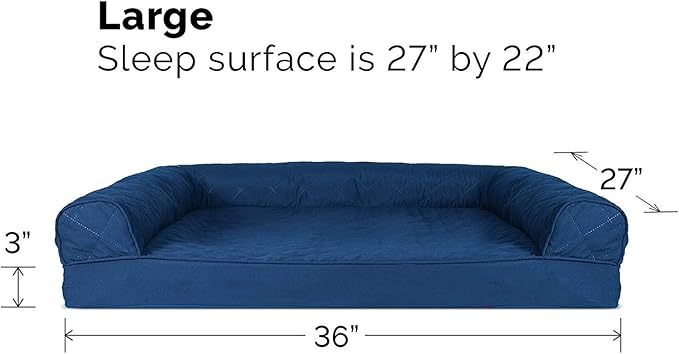 Furhaven Cooling Gel Dog Bed for Large/Medium Dogs w/ Removable Bolsters & Washable Cover, For Dogs Up to 55 lbs - Quilted Sofa - Navy (Blue), Large
