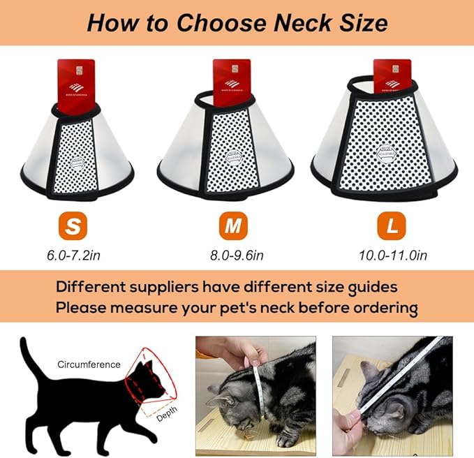 Vivifying Cat Cone Collar– Lightweight Soft Edge Recovery Cone for Small Cats, Adjustable Plastic Elizabethan Anti-Lick E-Collar for Post-Surgery Protection (S, Neck Fit Range 5.6-6.8Inches)