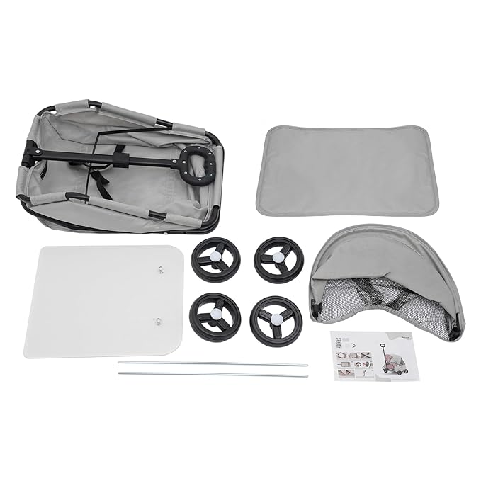 Small Dog Stroller, Pe4-Wheel Portable Dog & Cat Stroller with Semi-Open Design, Foldable Pet Cart with Canopy for Small Dogs or Cats Weighing Less Than 15.43 Pounds (Grey)