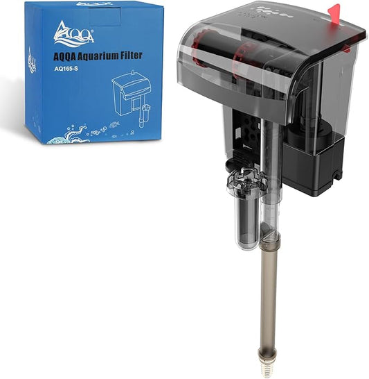 AQQA Aquarium Filter 5-20 Gallon Fish Tank Filters with Bio-Wheel Power, Hang On Back Aquarium Filter, Adjustable Flow Hob Filter, Quiet Efficient and Silent Operation (5W 80GPH)