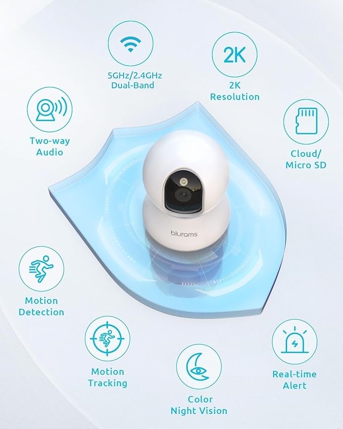 blurams Cameras for Home Security, 2K Pet Camera with Phone App, 360° PTZ Indoor Cameras, 2-Way Talk, Motion Tracking, Color/IR Night Vision, Cloud&SD, Works with Alexa (2Pack, 5GHz/2.4GHz Dual-Band)