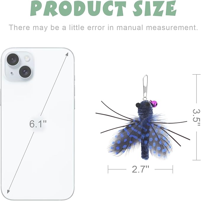 SONGWAY Insect Cat Toys with Feather - 6 Pieces Cat Insect Feather Toy Refills, Teaser Wand Attachments, Interactive Toys for Indoor Cats Kittens